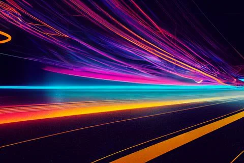 Futuristic Colourful Bright Neon Light Trails Background Abstract Illustration Stock Illustration
