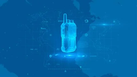 Futuristic Communication Device Hologram Over World Map Technology Concept Stock Illustration