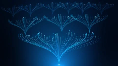 Futuristic Communication Network With Branching Light Streams and Nodes Stock Footage 342628475