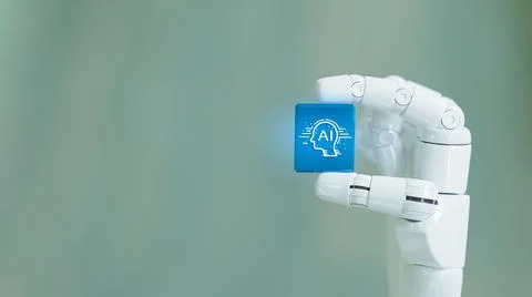 Futuristic Communication: Robot Hand Voice Chat with Social Icons and Binar.. Stock Illustration