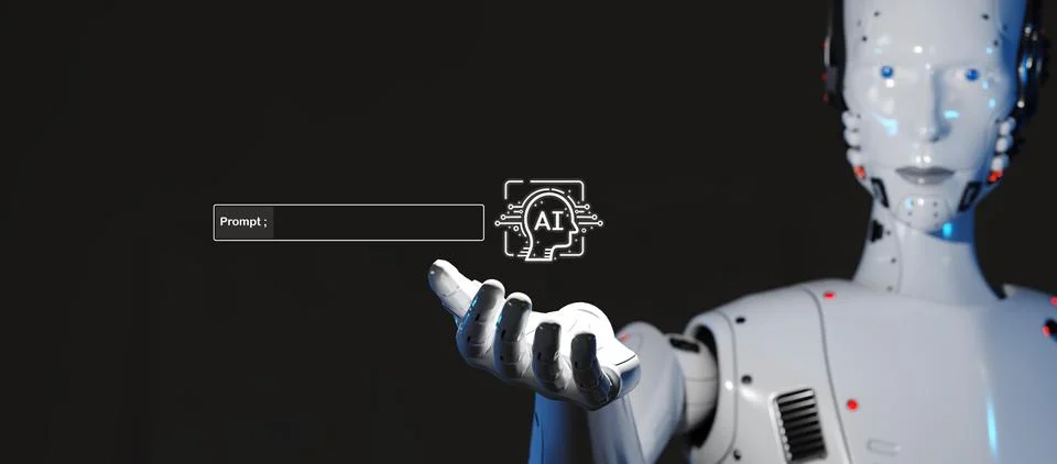 Futuristic Communication: Robot Hand Voice Chat with Social Icons and Binar.. Stock Illustration