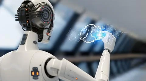 Futuristic Communication: Robot Hand Voice Chat with Social Icons and Binar.. Stock Illustration