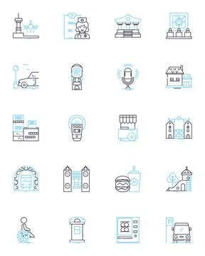 Futuristic communities linear icons set. Utopian, Dystopian, Technological, Eco Stock Illustration