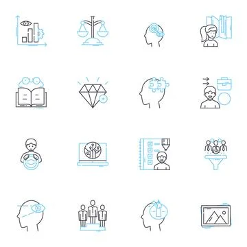 Futuristic communities linear icons set. Utopia, Cyberpunk, Dystopia Stock Illustration