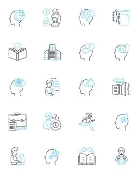 Futuristic communities linear icons set. Utopia, Cyberpunk, Dystopia Stock Illustration