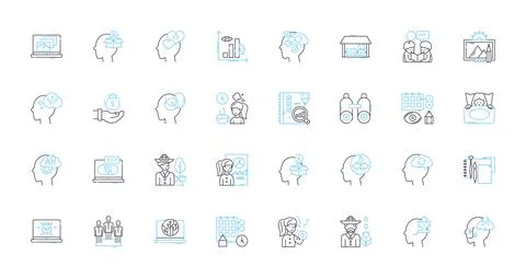 Futuristic communities linear icons set. Utopia, Cyberpunk, Dystopia Stock Illustration