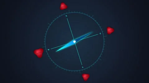 Futuristic Compass Navigation Glowing Blue Needle on Dark Background Stock Footage 348074055