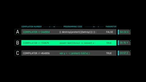 Futuristic Compilation Monitor With Programming Code And Parameter Status Vídeos de archivo 344960966