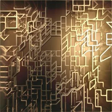 Futuristic composition of golden rounded shapes. 3D luxury design Stock Illustration