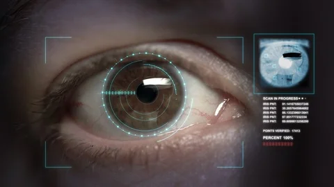 Futuristic Computer Biometric Eye Scan of Iris Stock Footage