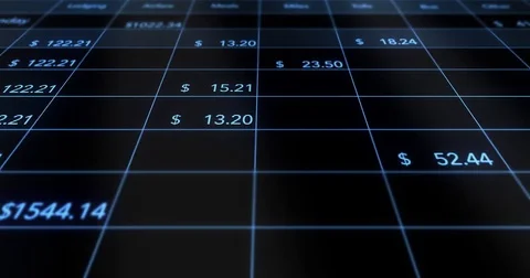 Futuristic computer business expense report on screen ticking away budget Stock Footage 75395440