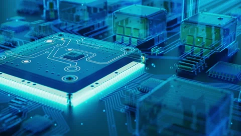 Futuristic computer chip with glowing circuitry Stock Footage 344156653
