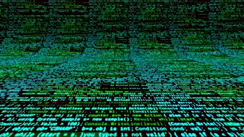 Futuristic computer code programming curving screen with colorful lines on black Stock Footage 157050075