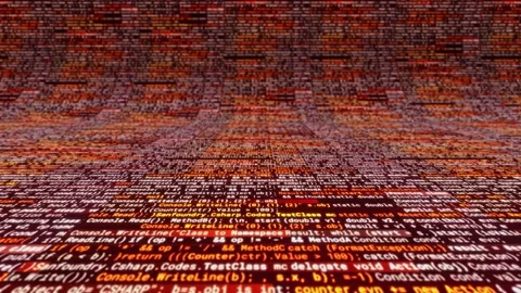 Futuristic computer code programming curving screen with colorful lines on black Stock Footage 157102462