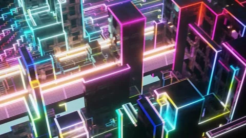Futuristic computer cpu city ride abstract animation 4k Stock Footage 295395355