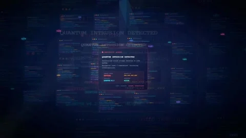 Futuristic Computer Interface Showing Quantum Intrusion Detection Security Alert Видео 341069854