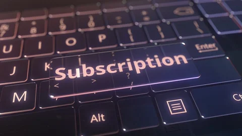 Futuristic computer keyboard and transparent subscription key. Conceptual 3D Stock Footage 120405603