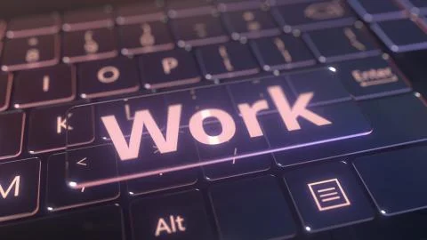 Futuristic computer keyboard and transparent work key. Conceptual 3D rendering Stockillustratie