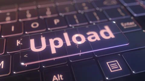 Futuristic computer keyboard and transparent upload key. Conceptual 3D rendering 스톡 일러스트
