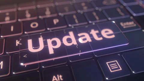 Futuristic computer keyboard and transparent update key. Conceptual 3D rendering イラスト素材