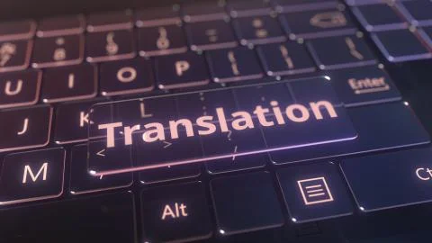 Futuristic computer keyboard and transparent translation key. Conceptual 3D イラスト素材
