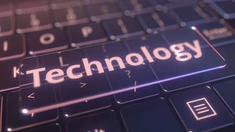 Futuristic computer keyboard and transparent pad with technology text Stock Illustration