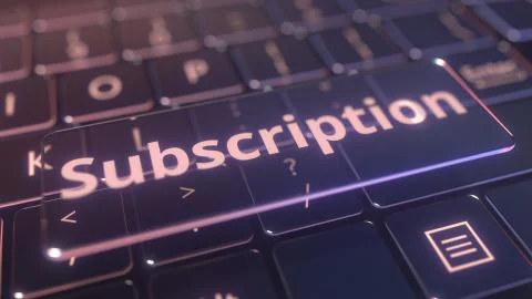 Futuristic computer keyboard and transparent subscription key. Conceptual 3D イラスト素材