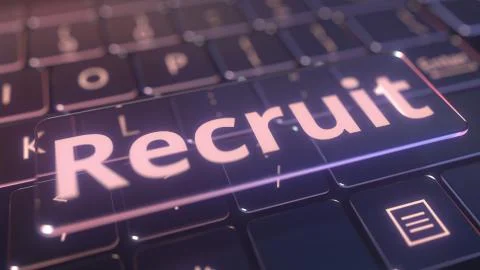 Futuristic computer keyboard and transparent recruit key. Conceptual 3D 스톡 일러스트