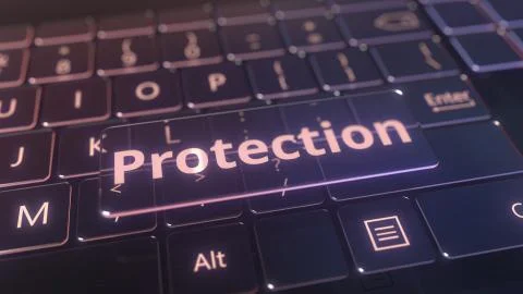 Futuristic computer keyboard and transparent protection key. Conceptual 3D イラスト素材