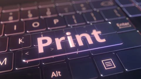Futuristic computer keyboard and transparent print key. Conceptual 3D rendering Stock Illustration