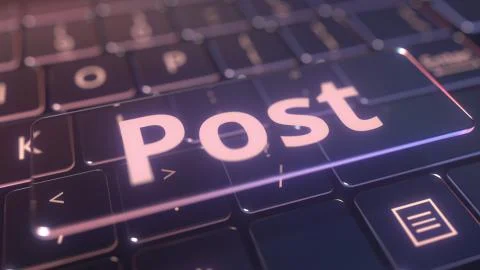 Futuristic computer keyboard and transparent post key. Conceptual 3D rendering Illustrazione stock