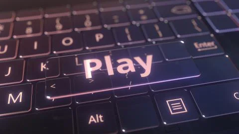 Futuristic computer keyboard and transparent play key. Conceptual 3D rendering Stock Illustration