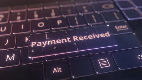 Futuristic computer keyboard and transparent payment received message Stock Illustration