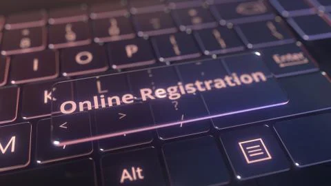 Futuristic computer keyboard and transparent online registration key. Conceptual Illustrazione stock