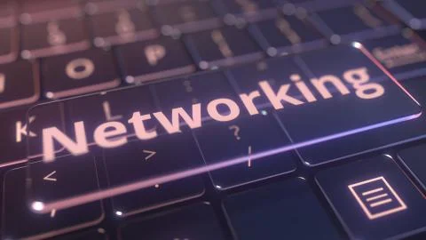 Futuristic computer keyboard and transparent networking plate. Conceptual 3D Illustrazione stock