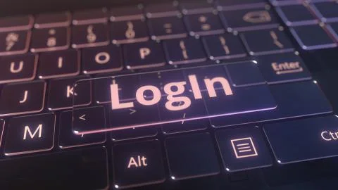 Futuristic computer keyboard and transparent login message. Conceptual 3D Stock Illustration