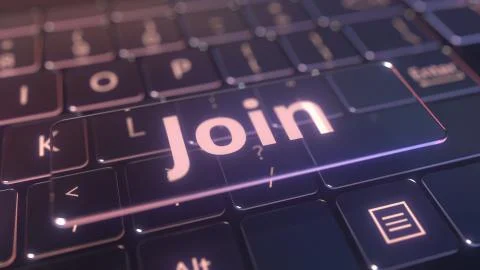 Futuristic computer keyboard and transparent join key. Conceptual 3D rendering Ilustración de archivo