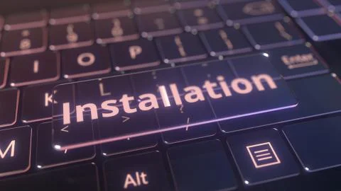 Futuristic computer keyboard and transparent installation key. Conceptual 3D Illustrazione stock