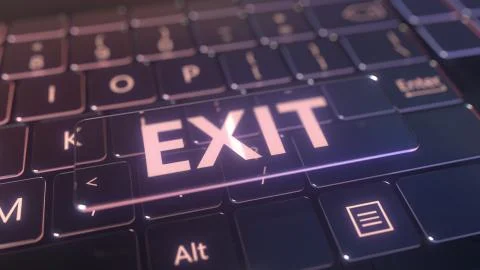 Futuristic computer keyboard and transparent exit message. Conceptual 3D Stockillustratie