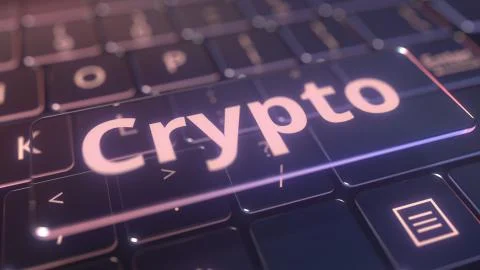 Futuristic computer keyboard and transparent crypto window. Conceptual 3D Stock Illustration