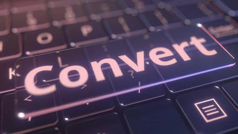 Futuristic computer keyboard and transparent convert key. Conceptual 3D Illustrazione stock