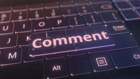 Futuristic computer keyboard and transparent comment key. Conceptual 3D Illustrazione stock