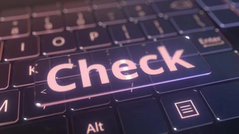 Futuristic computer keyboard and transparent check key. Conceptual 3D rendering 스톡 일러스트