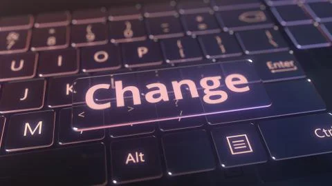 Futuristic computer keyboard and transparent change key. Conceptual 3D rendering 스톡 일러스트