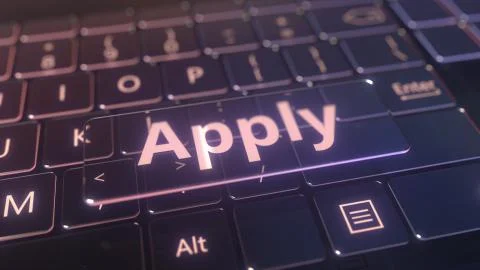 Futuristic computer keyboard and transparent apply key. Conceptual 3D rendering Stock Illustration
