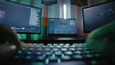 Futuristic Computer Operator Working on Surveillance Technology Stock Footage 341659376