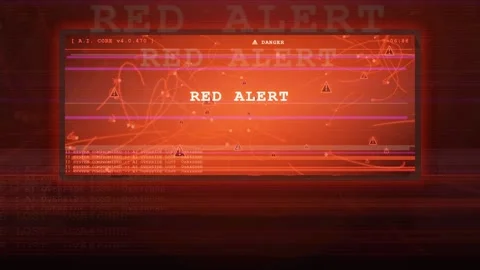 Futuristic Computer Screen Displaying System Failure and Red Alert Warning Stock Footage 341455681