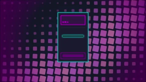 Futuristic Computer Server Rack with Neon Lights on Abstract Purple Backgroun Stock Footage 348231596