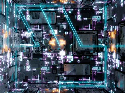 Futuristic computer surface environment studio 3d render illustration Stock Illustration