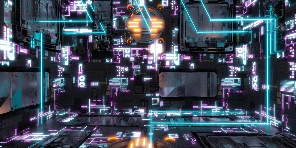 Futuristic computer surface environment studio 3d render illustration Stock Illustration